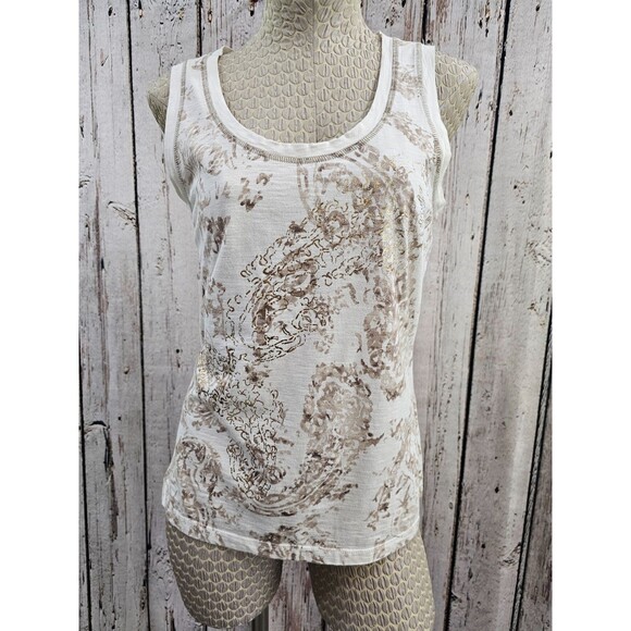 Oui Moments Sleeveless Paisley Metallic Tank Top Blouse Shirt Tee Women's 8 EUC - Picture 1 of 9